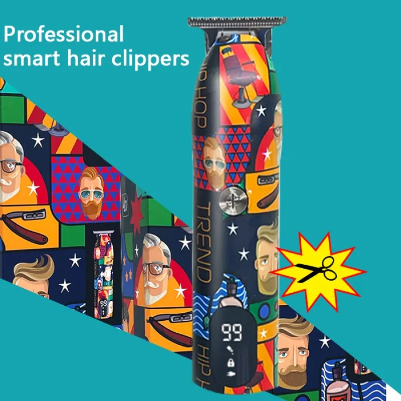 Professional Barber Hair Clipper Rechargeable Graffiti Electric Finish Cutting Machine Beard Trimmer Shaver Cordless Work