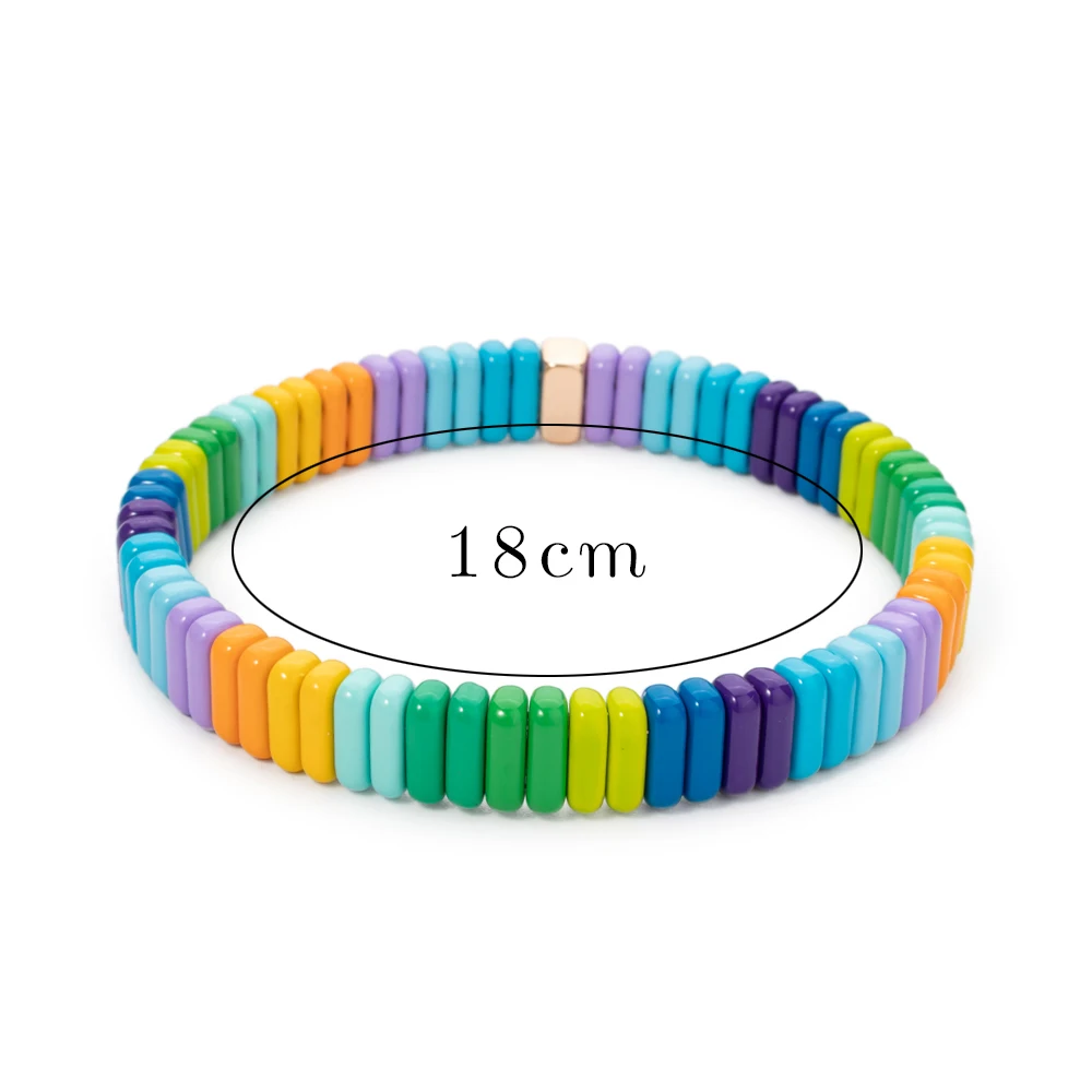 2024 New Design Elatic Rainbow Bracelets For Women 2X8MM Rectangle Beads Bracelets Bohemian Metal Bangle Colorful Jewelry