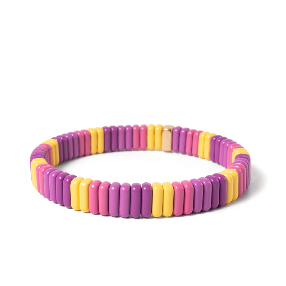 2024 New Design Elatic Rainbow Bracelets For Women 2X8MM Rectangle Beads Bracelets Bohemian Metal Bangle Colorful Jewelry