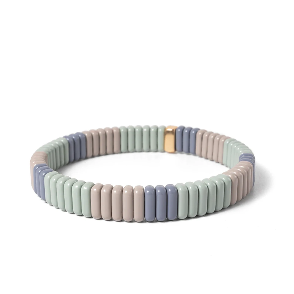 2024 New Design Elatic Rainbow Bracelets For Women 2X8MM Rectangle Beads Bracelets Bohemian Metal Bangle Colorful Jewelry