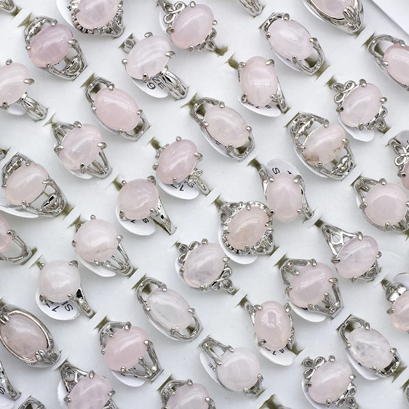 Vintage Natural Rose Pink Quartz Ring for Women Geometric Crystal Engagement Rings Set Female Gift Fine Jewelry 25Pcs/lot