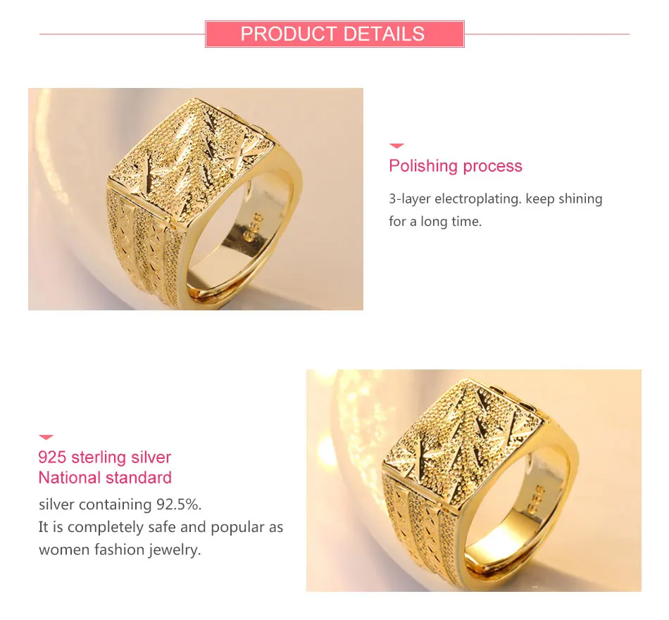 ZDADAN 925 Silver 18K Gold Ring For Women Men Wedding Jewelry