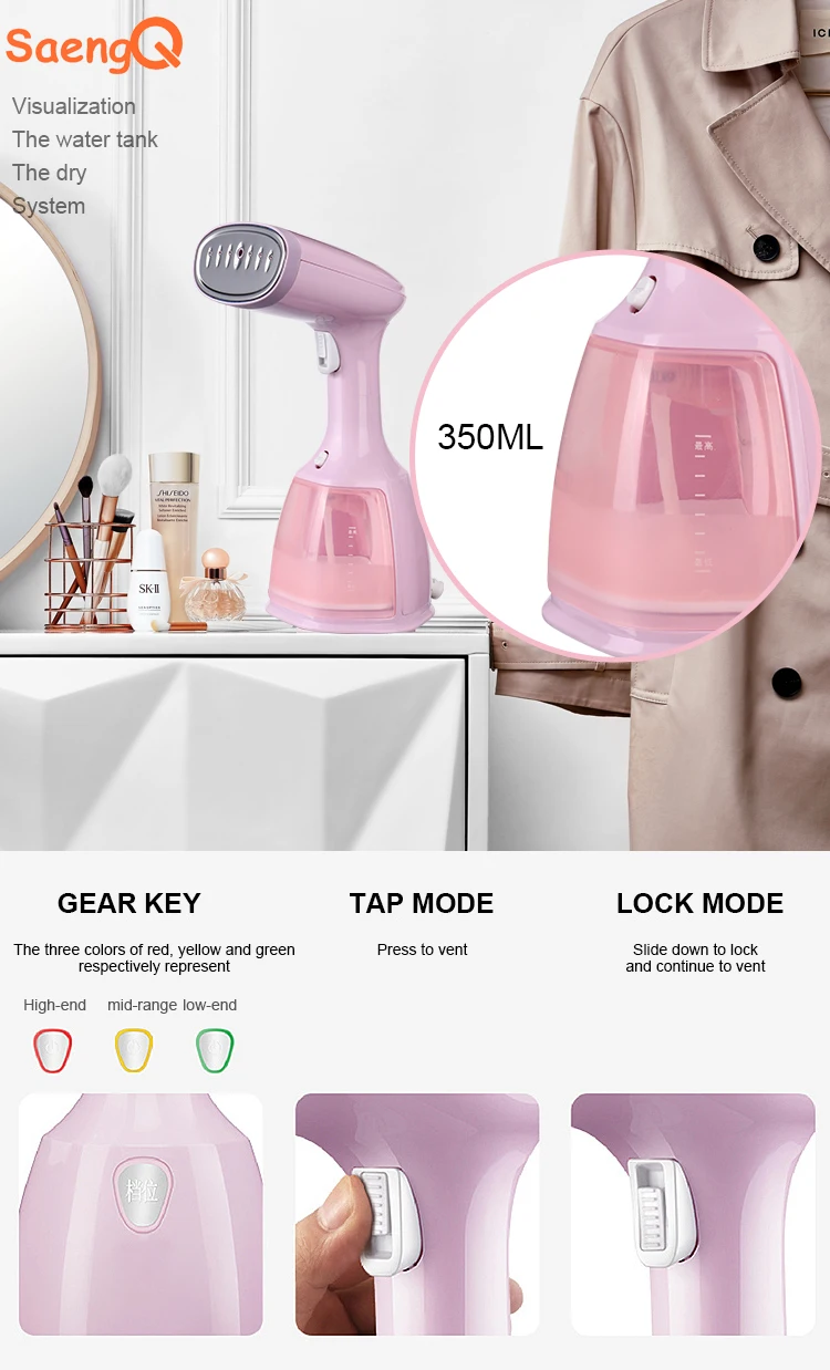 saengQ Steam Iron Garment Steamer Handheld Fabric 1500W Travel Vertical 350ml Mini Portable Home Travelling For Clothes Ironing