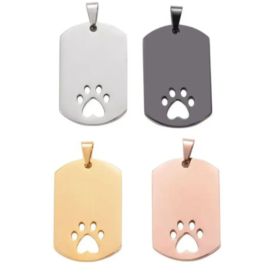 10pcs Wholesale Stainless Steel Pet ID Blank Rectangle Dog Tags Pendant Necklace Jewelry Findings Hypollergenic 28x45mm