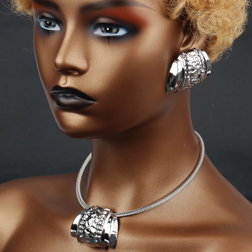 African Women Jewelry Set Pendant Necklace Earrings Weddings Design Bracelet Ring Jewellery Party Bridal Dubai Accessory Gift