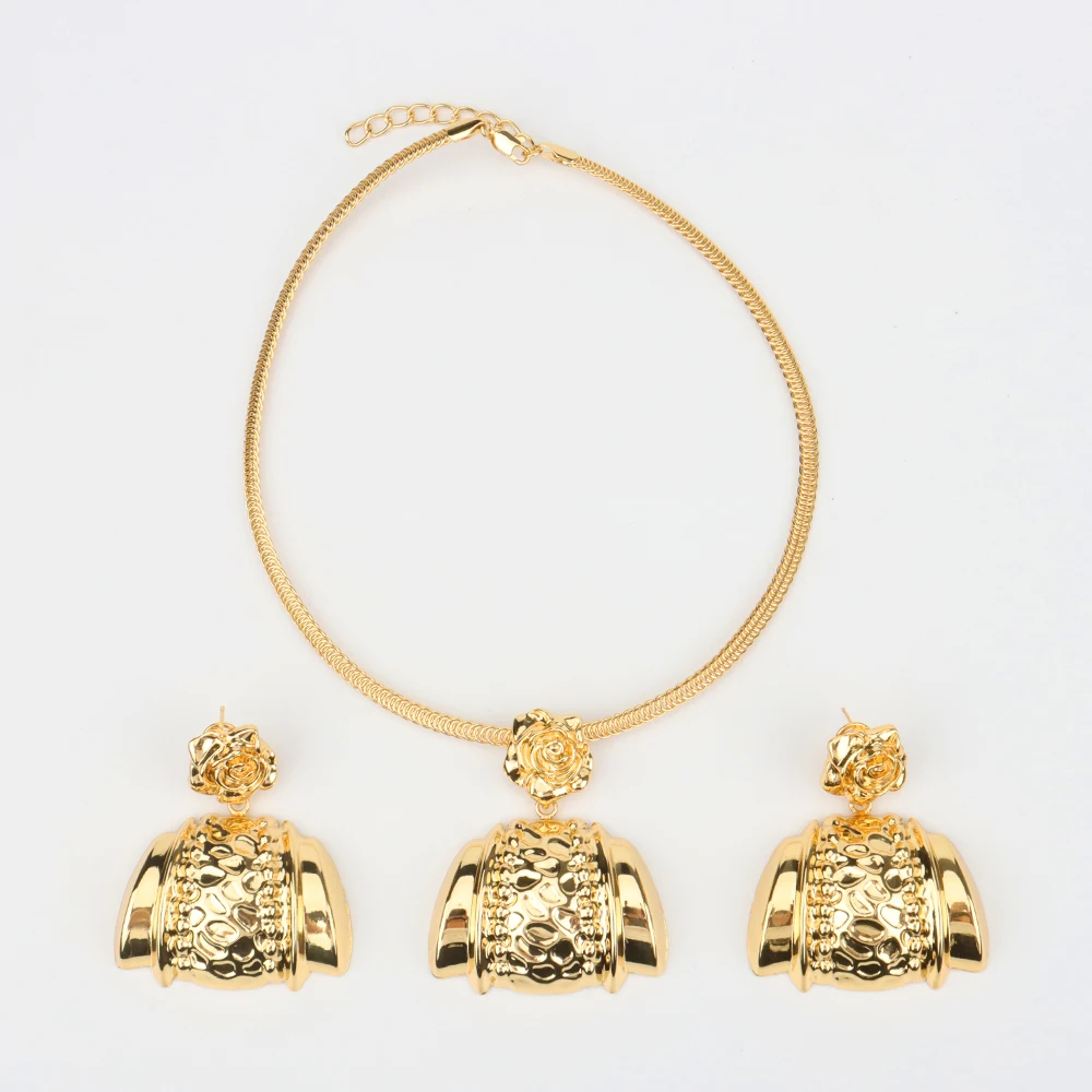 African Women Jewelry Set Pendant Necklace Earrings Weddings Design Bracelet Ring Jewellery Party Bridal Dubai Accessory Gift