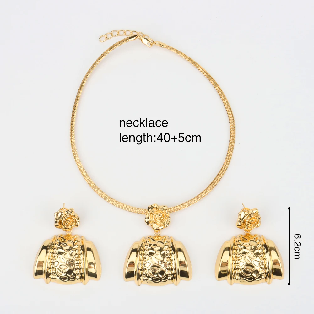 African Women Jewelry Set Pendant Necklace Earrings Weddings Design Bracelet Ring Jewellery Party Bridal Dubai Accessory Gift