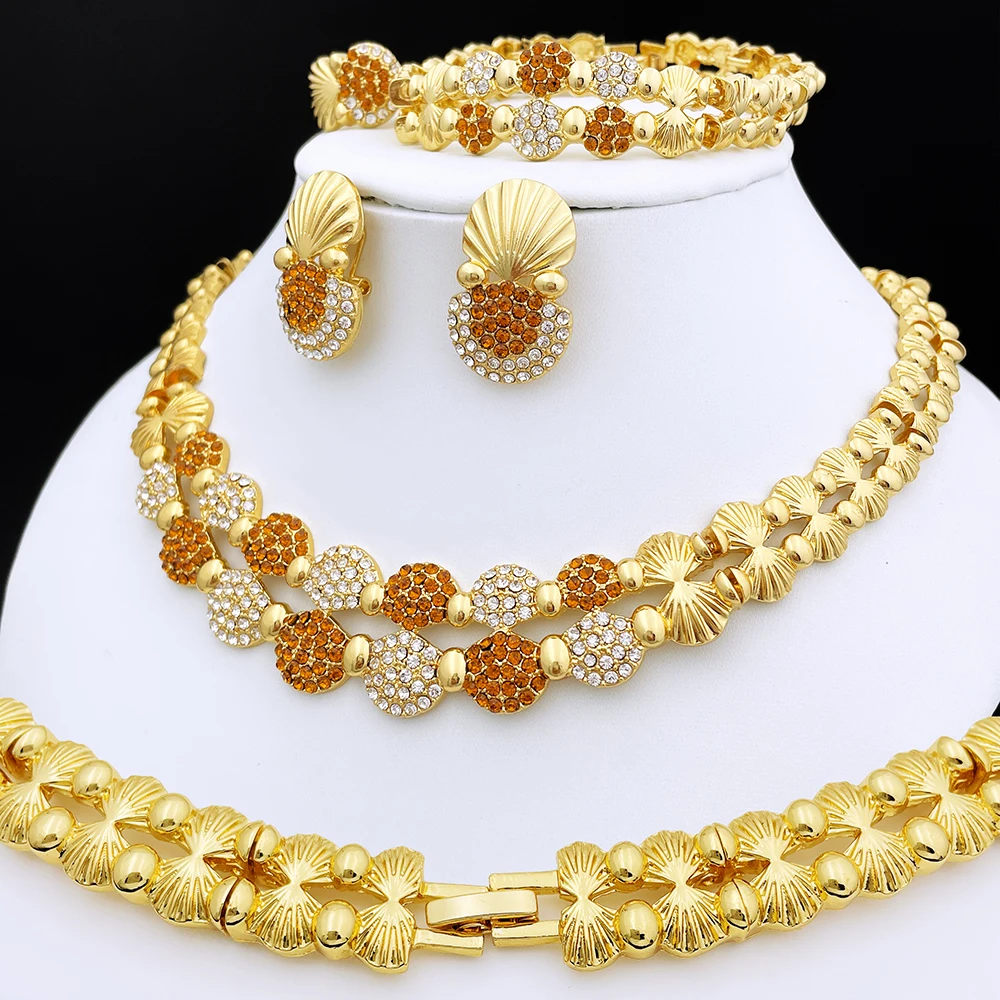 latest Italian Ladies Fine Jewelry Sets Gold Color Women Necklace Earrings African Big Jewelry Wedding Party Gift