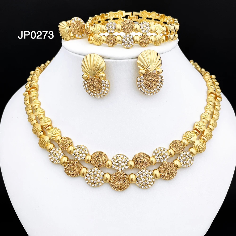 latest Italian Ladies Fine Jewelry Sets Gold Color Women Necklace Earrings African Big Jewelry Wedding Party Gift