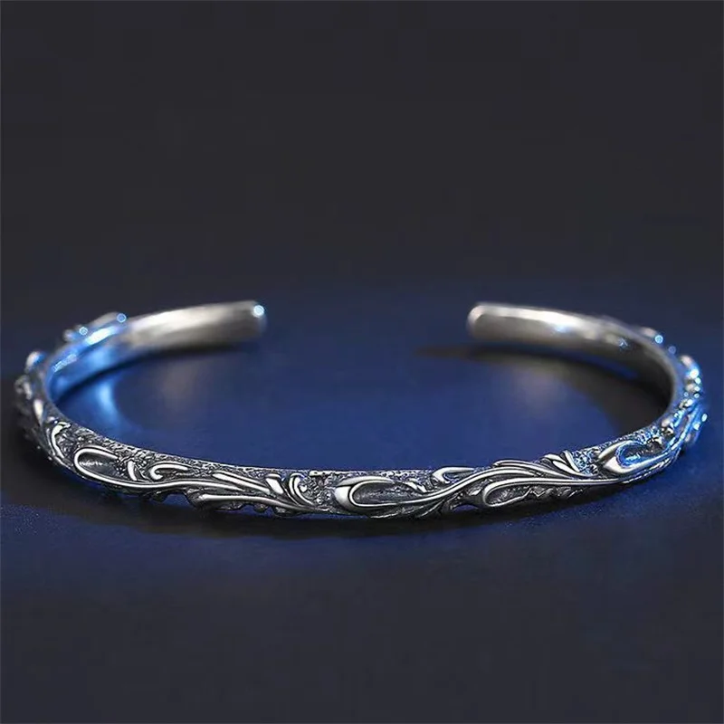 Vintage Vine Plant Carved Flower Bangle Men Women Jewelry Open Trendy Punk Male Bracelet Bangle Winding Wrist Accessories Gift