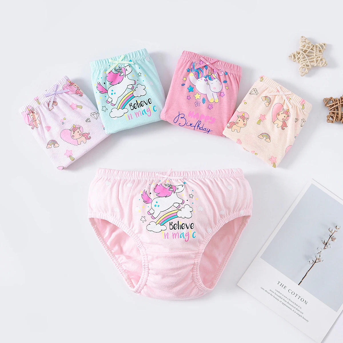 5 Pcs/Lot Cotton Girl Underwear Beautiful Rainbow Cartoon Panties For Girls Breathable Kids briefs Soft Girls Triangle knickers