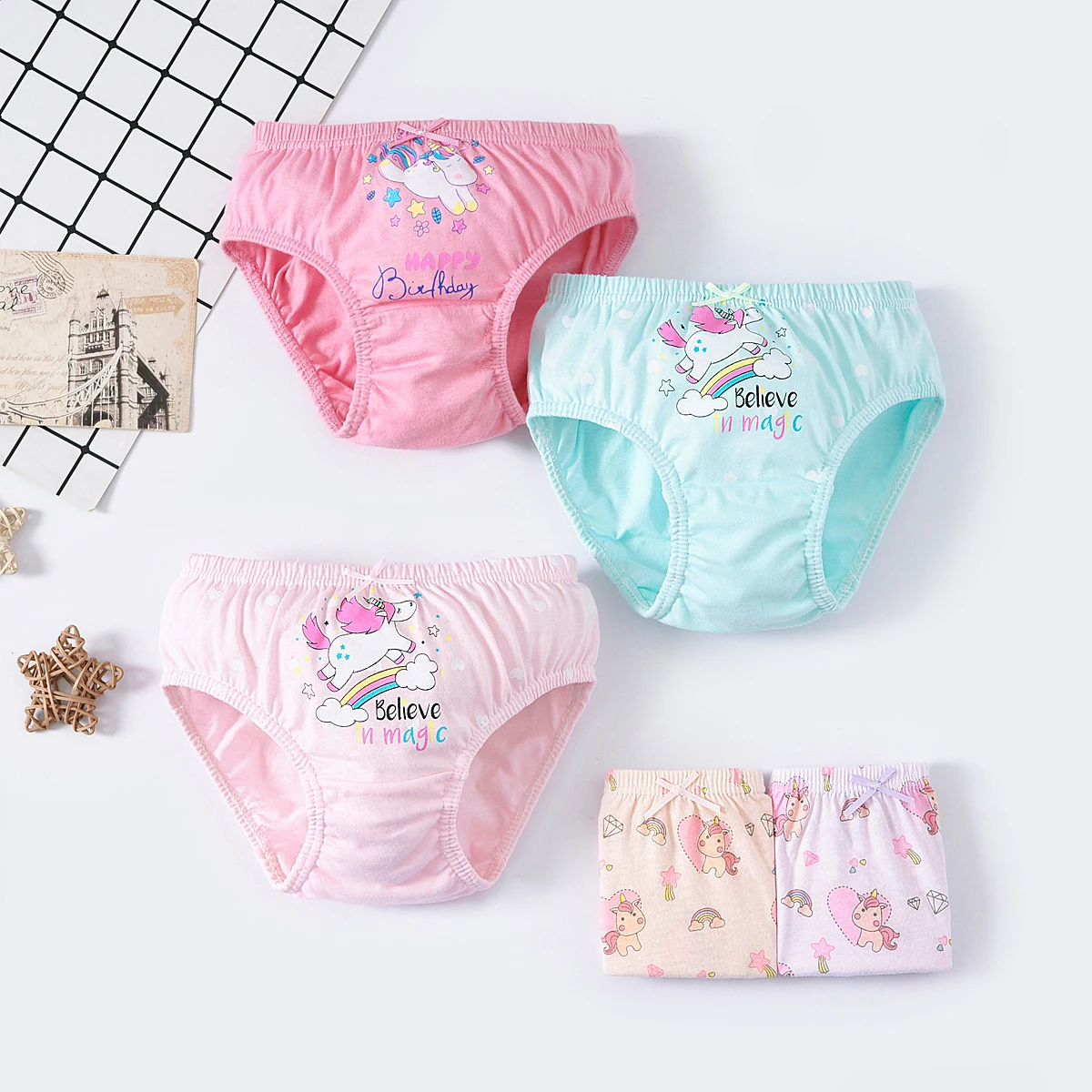 5 Pcs/Lot Cotton Girl Underwear Beautiful Rainbow Cartoon Panties For Girls Breathable Kids briefs Soft Girls Triangle knickers