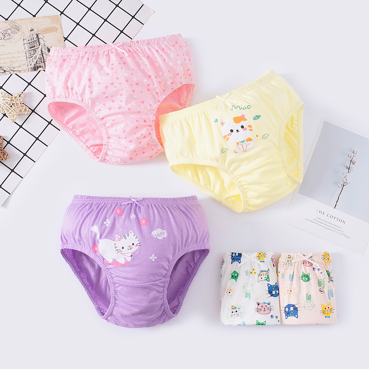 5 Pcs/Lot Cotton Girl Underwear Beautiful Rainbow Cartoon Panties For Girls Breathable Kids briefs Soft Girls Triangle knickers