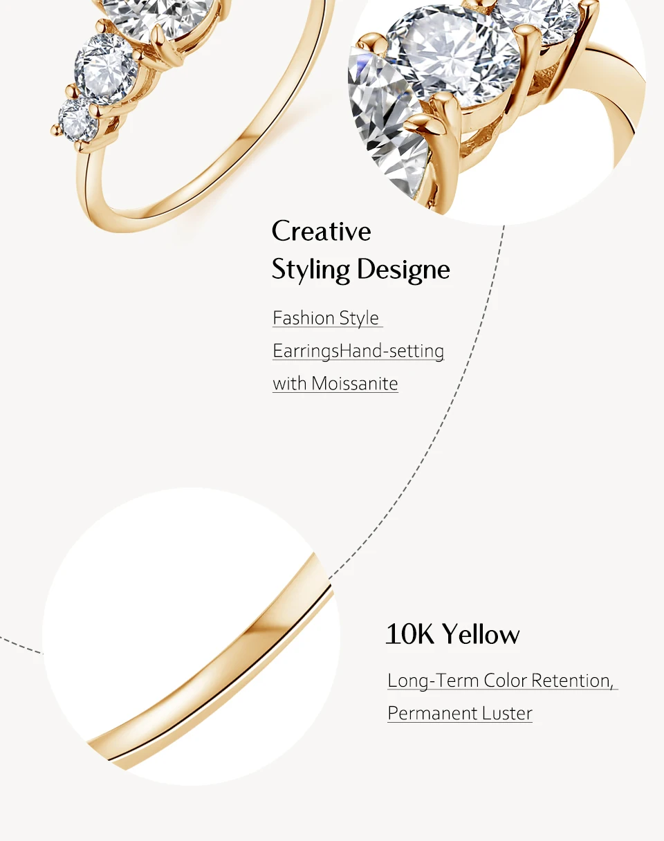 Round Cut D Color VVS1 Moissanite 10K 14K Yellow Gold Plated Engagement Wedding Band Moissanite Lab Grown Diamond Ring for Women