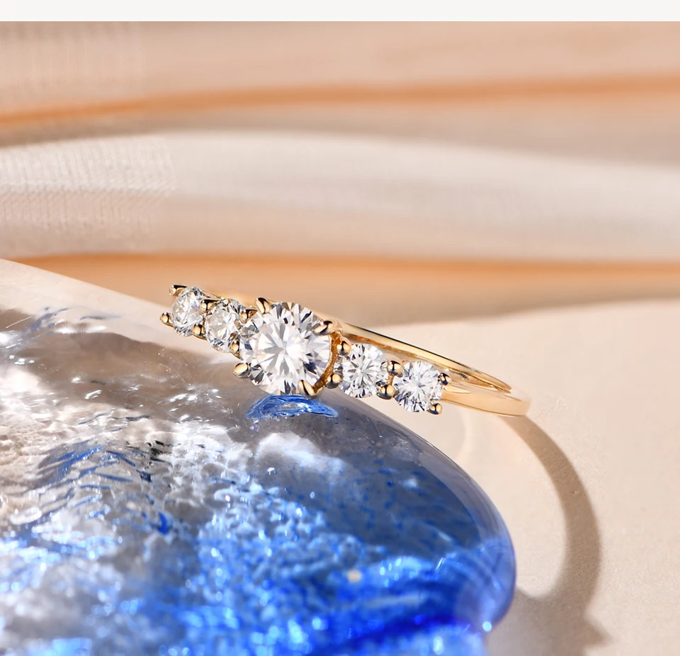 Round Cut D Color VVS1 Moissanite 10K 14K Yellow Gold Plated Engagement Wedding Band Moissanite Lab Grown Diamond Ring for Women