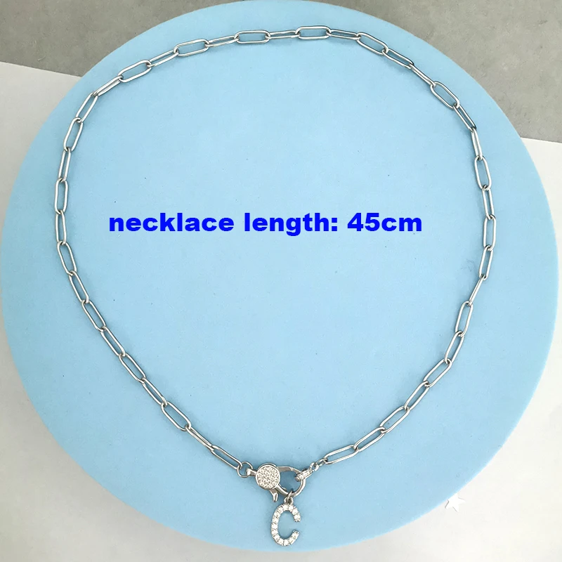 CZ Lobster Clasp Necklace Women Men Initial Charm Letters Choker Gold Silver Color Stainless Steel Chain Alphabet DIY AB