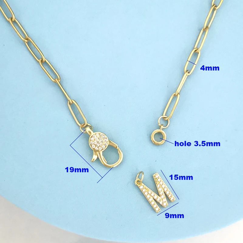 CZ Lobster Clasp Necklace Women Men Initial Charm Letters Choker Gold Silver Color Stainless Steel Chain Alphabet DIY AB