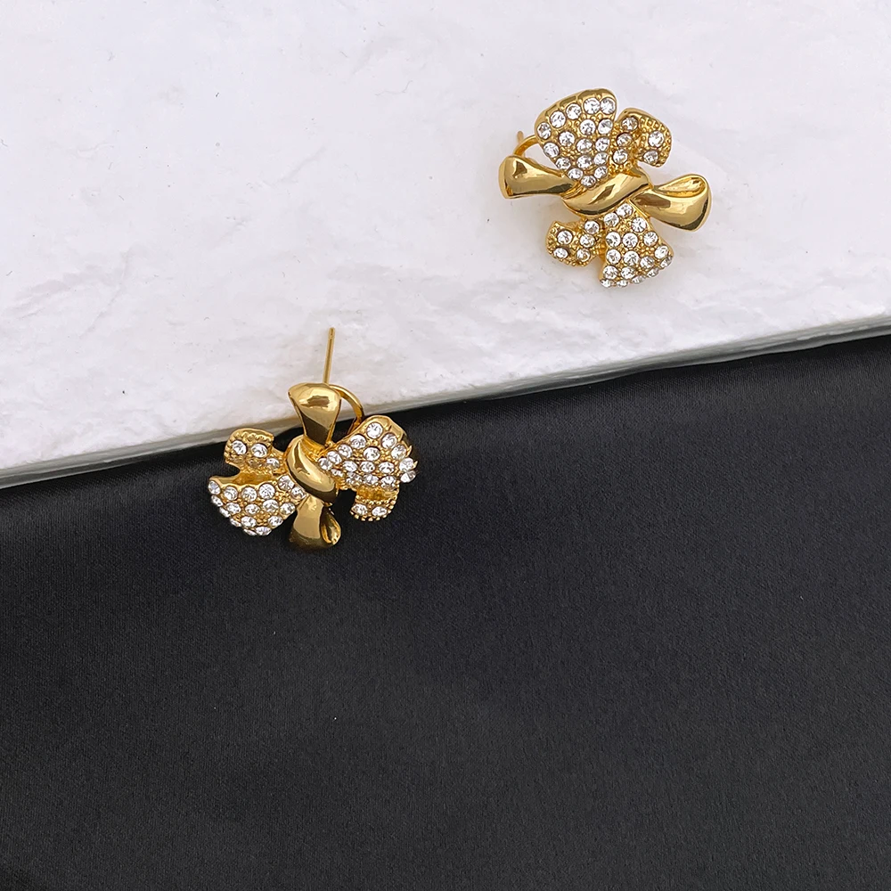 Italy 18k Gold Plated Women Jewelry Set Classic Design Bowknot Necklace Earring Bracelet And Ring 4PCS Set Jewelry Wedding Party