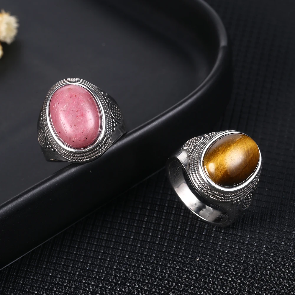 Vintage Natural Labradorite Ring for Women Men 10x14MM Oval Large Tiger Eye S925 Silver Plated Rings Boho Jewelry Gift FCGJHW