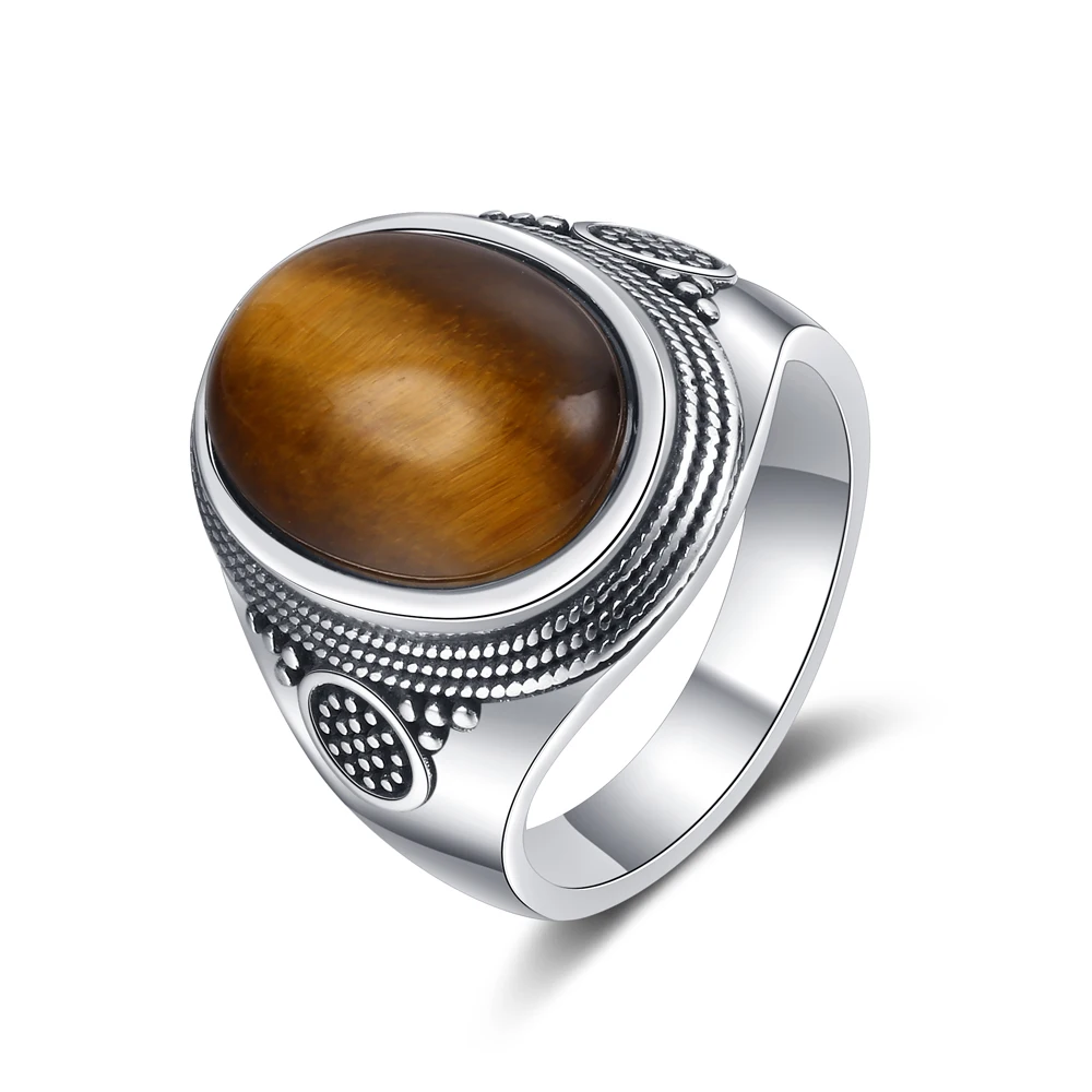 Vintage Natural Labradorite Ring for Women Men 10x14MM Oval Large Tiger Eye S925 Silver Plated Rings Boho Jewelry Gift FCGJHW