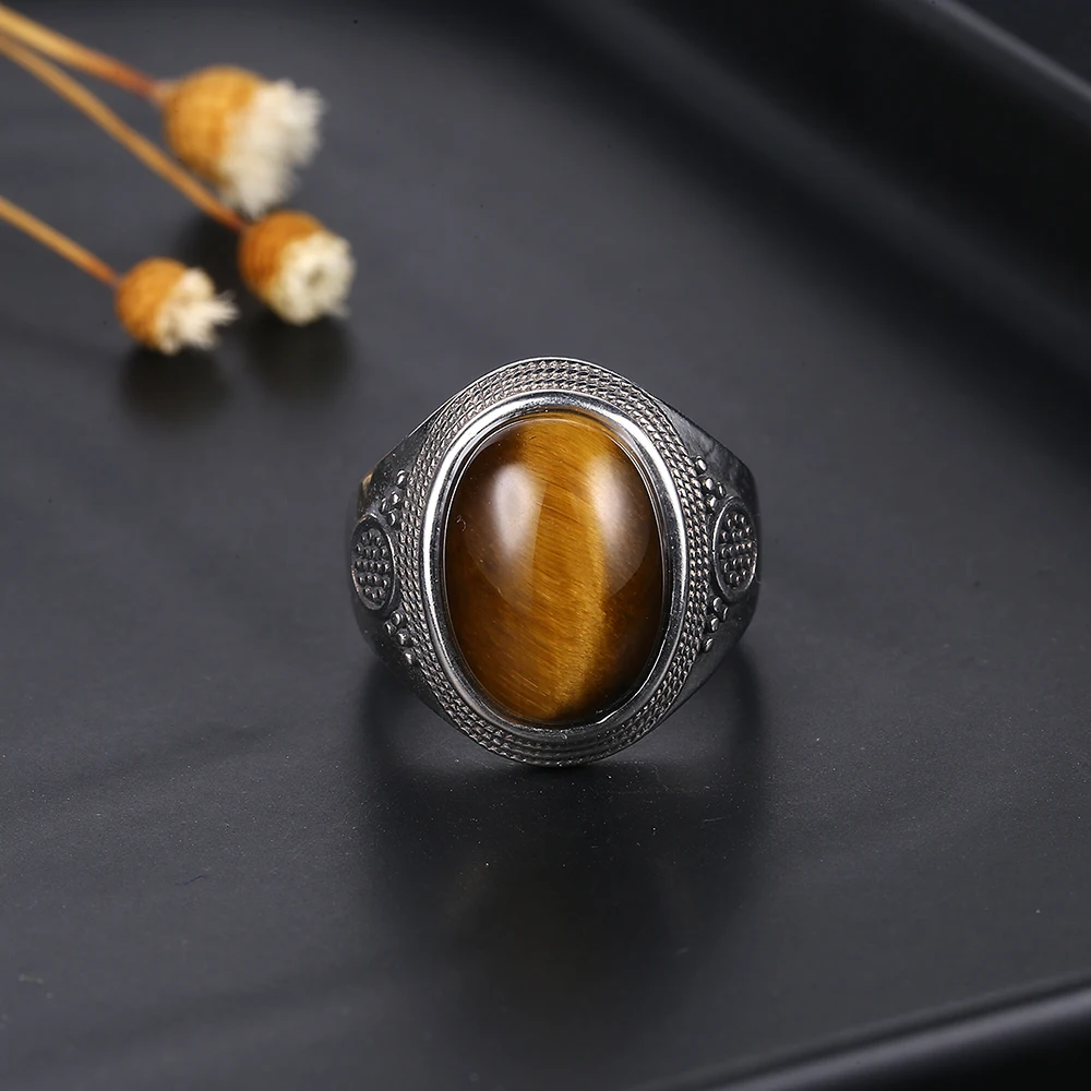 Vintage Natural Labradorite Ring for Women Men 10x14MM Oval Large Tiger Eye S925 Silver Plated Rings Boho Jewelry Gift FCGJHW