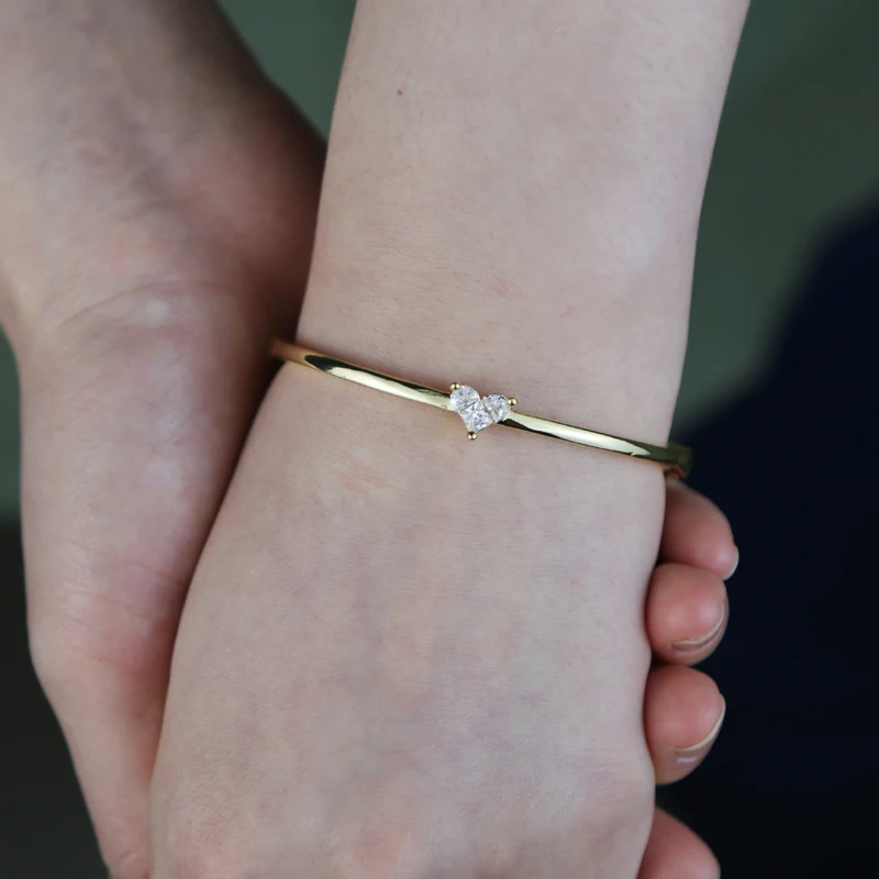 Promotion 7.5" Inner 60mm Three Stone Geometric Triangle Shaped Gold Color Women Bangle Bracelet