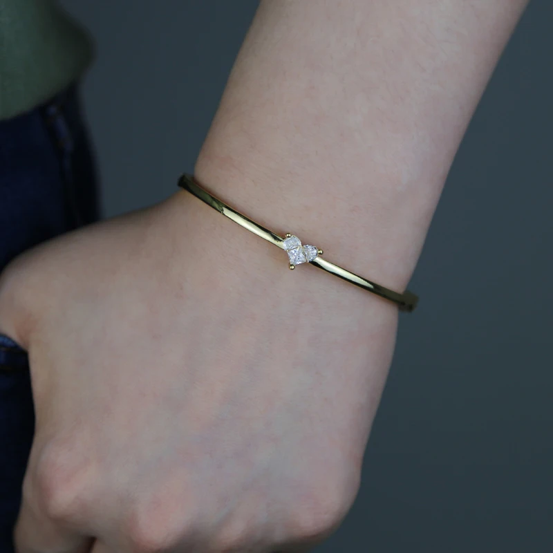 Promotion 7.5" Inner 60mm Three Stone Geometric Triangle Shaped Gold Color Women Bangle Bracelet