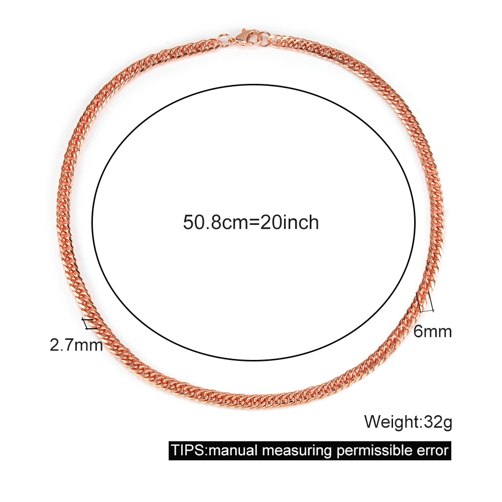 Vinterly Cuban Chain Long Necklace for Men Women Red Copper Adjustable 20/22 Inch Twisted Anti-scratch Jewelry Lobster Clasps