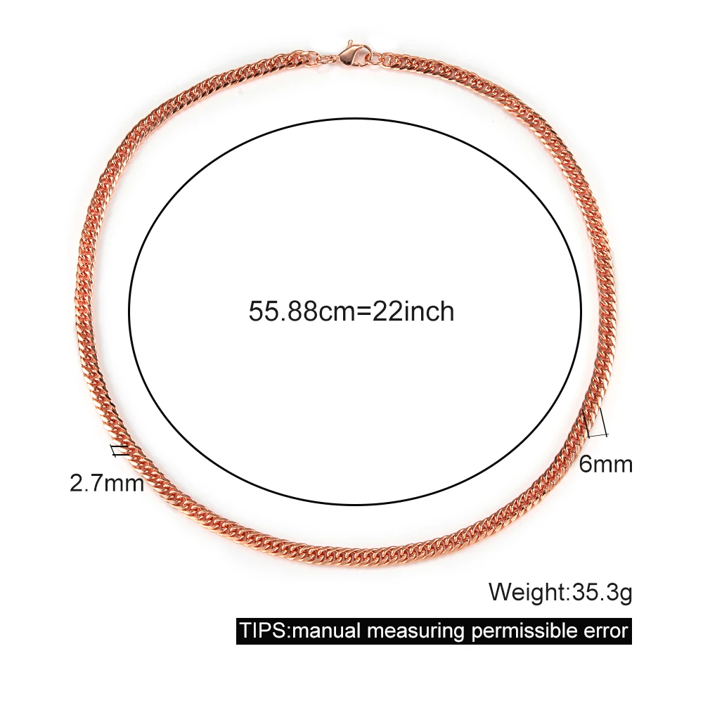 Vinterly Cuban Chain Long Necklace for Men Women Red Copper Adjustable 20/22 Inch Twisted Anti-scratch Jewelry Lobster Clasps