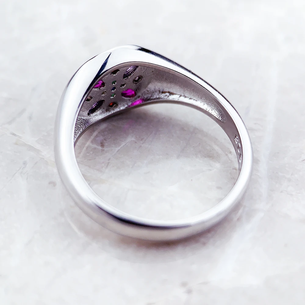 Ring Colourful Stone Flower Europe Style Bohemia Fine Jewelry For Women Summer Brand New Pure 925 Sterling Silver Gift