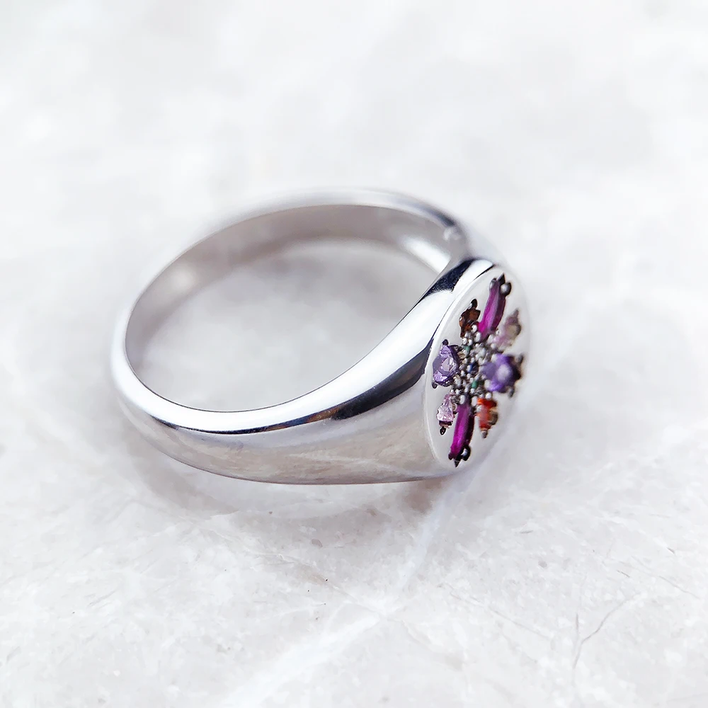 Ring Colourful Stone Flower Europe Style Bohemia Fine Jewelry For Women Summer Brand New Pure 925 Sterling Silver Gift
