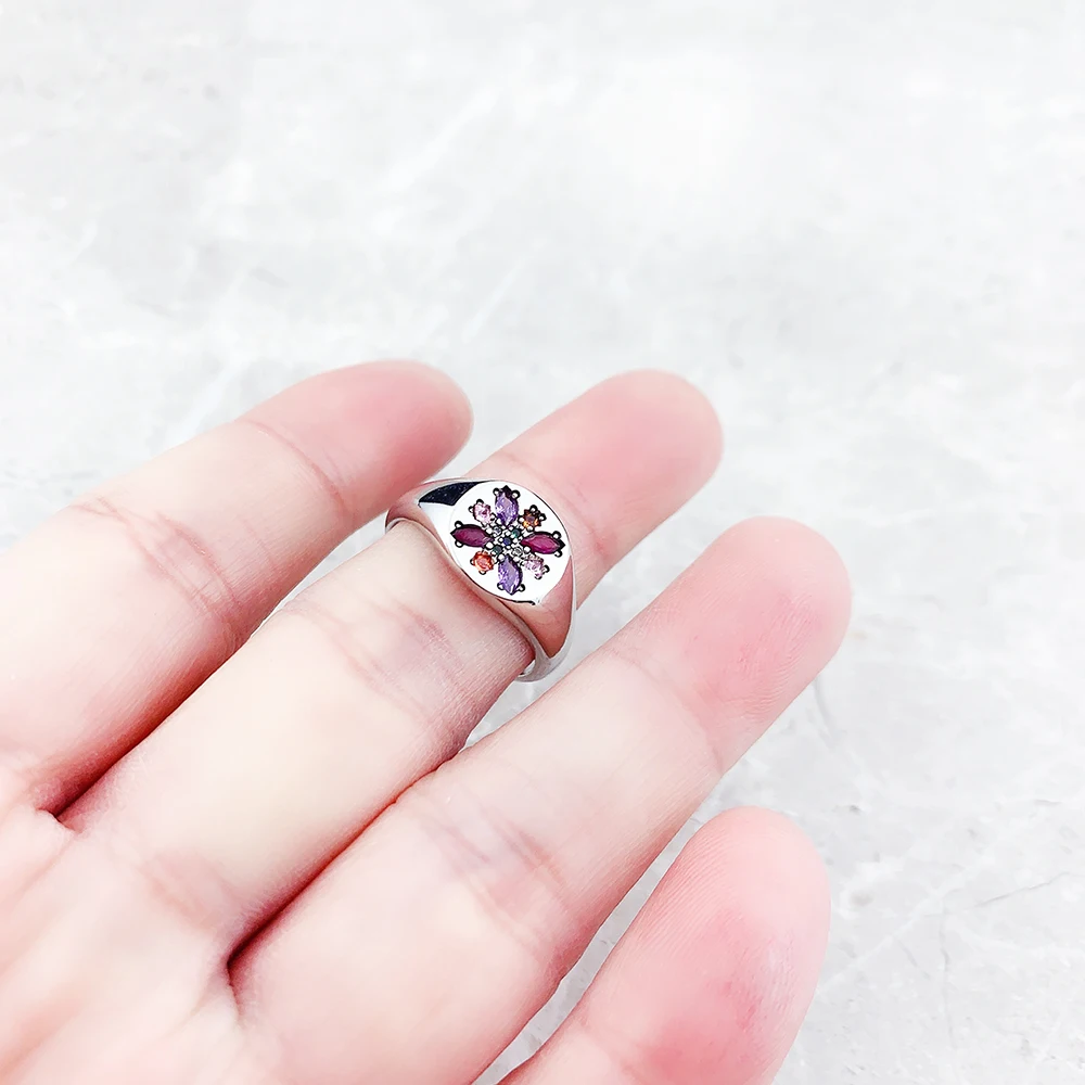 Ring Colourful Stone Flower Europe Style Bohemia Fine Jewelry For Women Summer Brand New Pure 925 Sterling Silver Gift