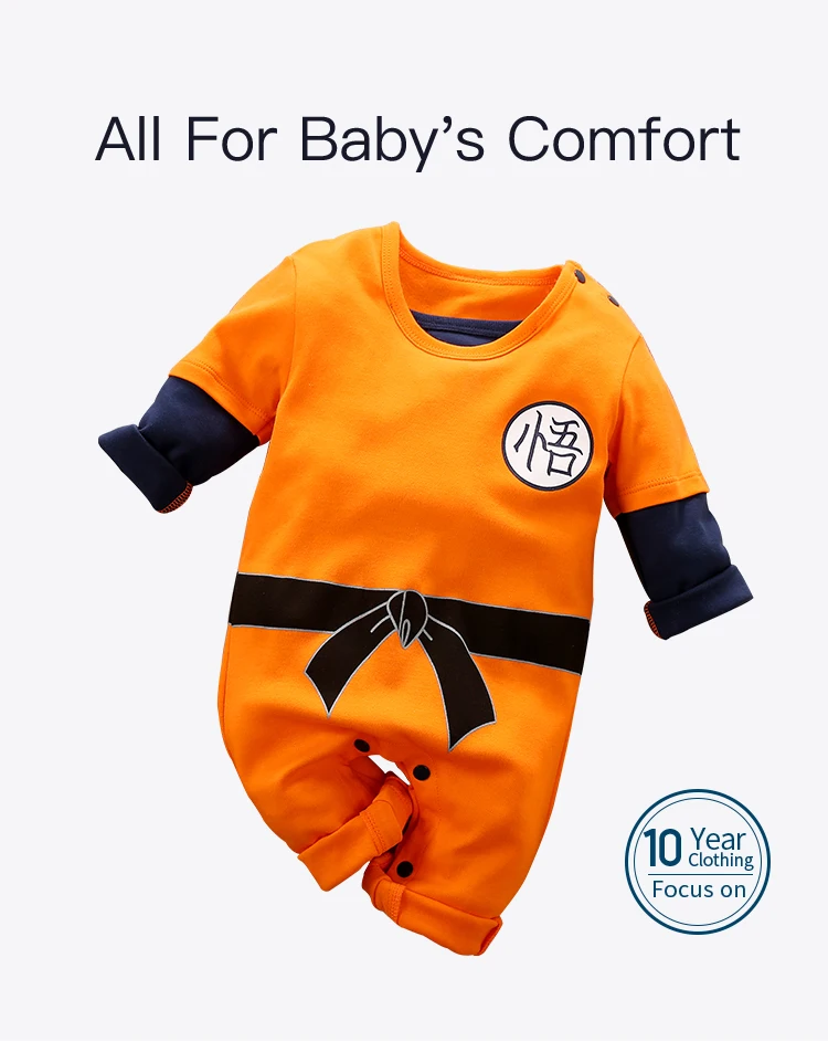 Baby Spring and Autumn Boys and Girls Long sleeved Anime Orange Training Suit Casual All Cotton Bodysuit