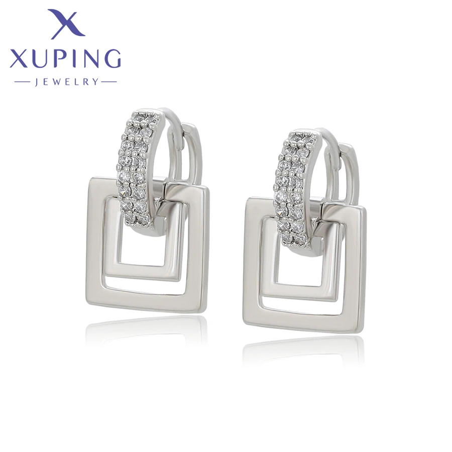 Xuping Jewelry Fashion Hot Selling Square Simple Earrings Stone Platinum Earring for Women Trendy Jewellery Gift X001256365