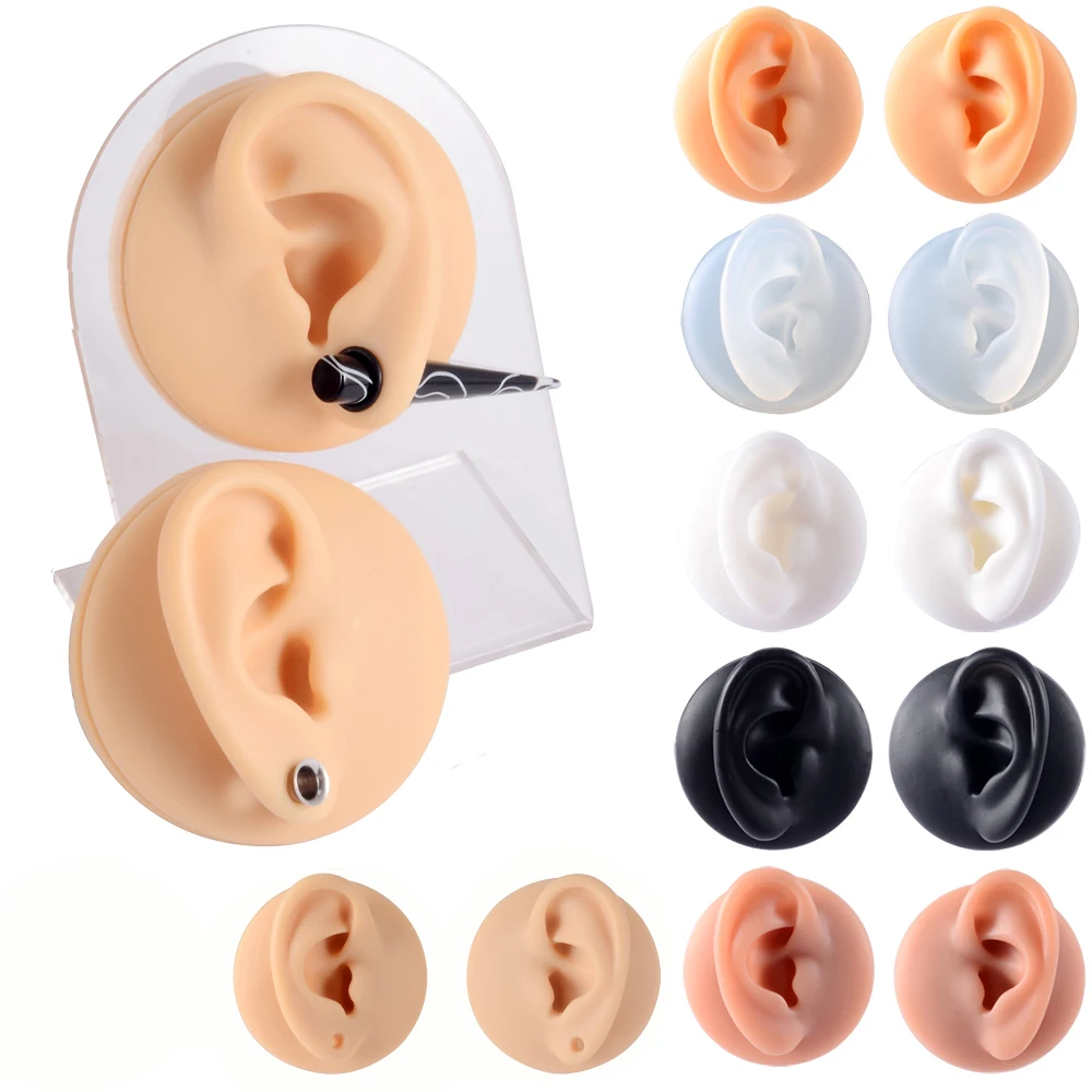 Silicone Ear Model Use for Tattoo Puncture Practice Display Jewelry Tool Body Piercing Simulation Model Sold With Acrylic Stand