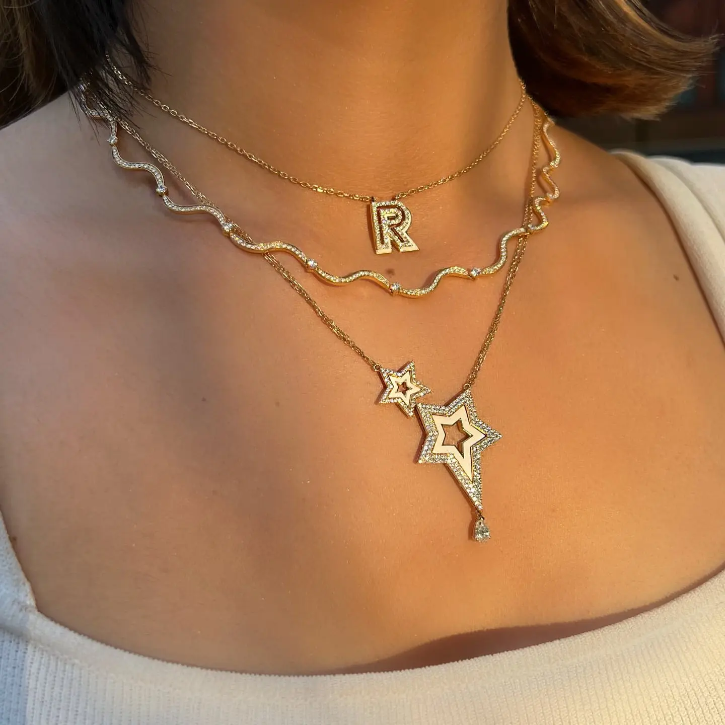 2024 New Arrived High Quality Women Choker Micro Paved 5A Cubic Zirconia CZ Wave Bar Link Chain Necklace