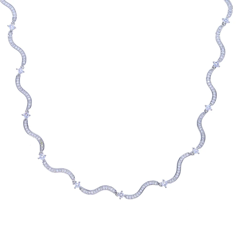 2024 New Arrived High Quality Women Choker Micro Paved 5A Cubic Zirconia CZ Wave Bar Link Chain Necklace