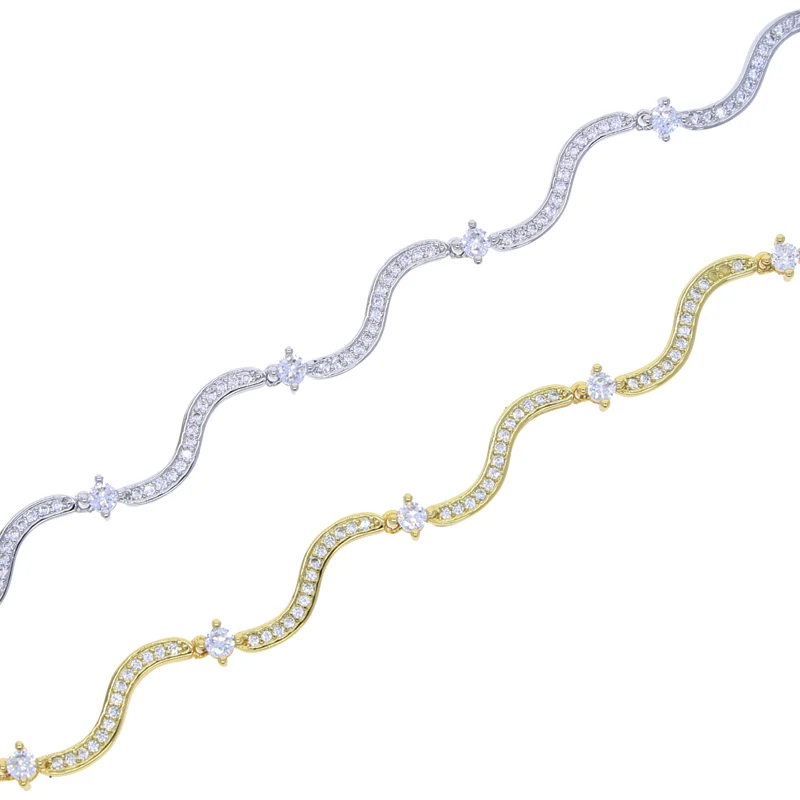 2024 New Arrived High Quality Women Choker Micro Paved 5A Cubic Zirconia CZ Wave Bar Link Chain Necklace