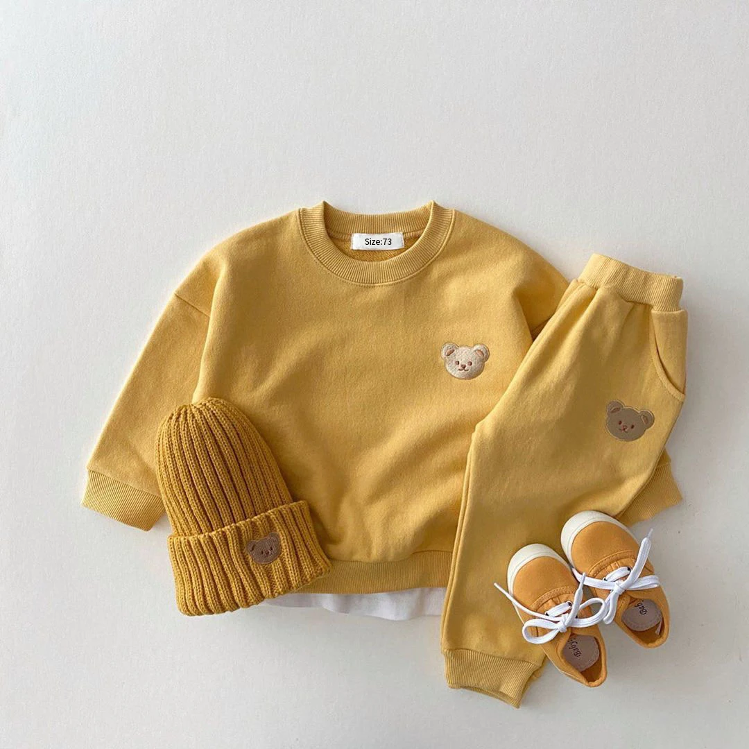 2pc Baby Boys Girls Set Autumn Little Bear Embroidery Tops Coat + Pants Suit Clothes Two-piece Newborn Spring Winter Sets Kids