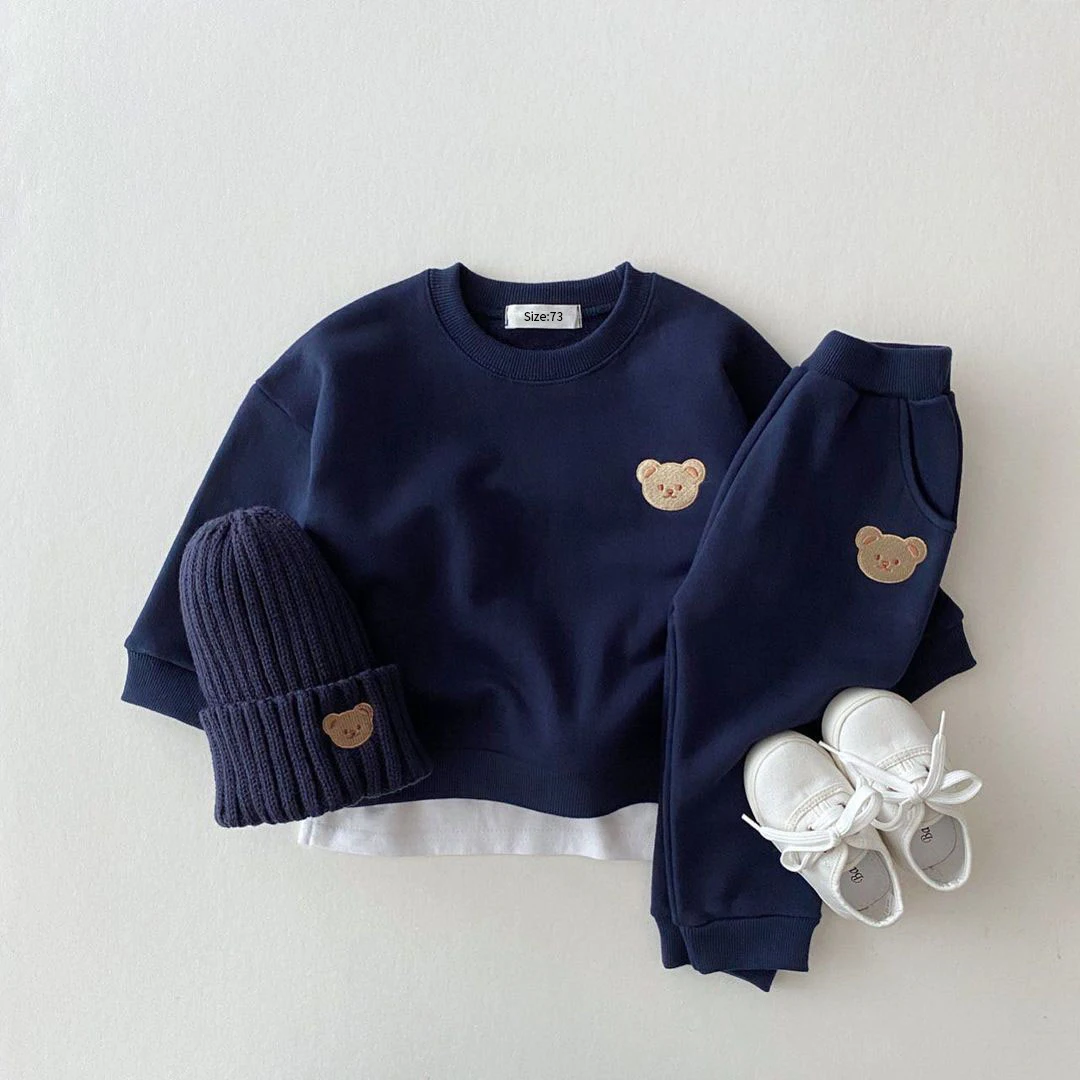 2pc Baby Boys Girls Set Autumn Little Bear Embroidery Tops Coat + Pants Suit Clothes Two-piece Newborn Spring Winter Sets Kids