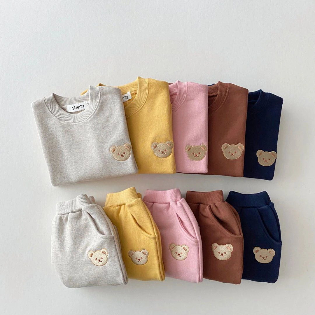 2pc Baby Boys Girls Set Autumn Little Bear Embroidery Tops Coat + Pants Suit Clothes Two-piece Newborn Spring Winter Sets Kids