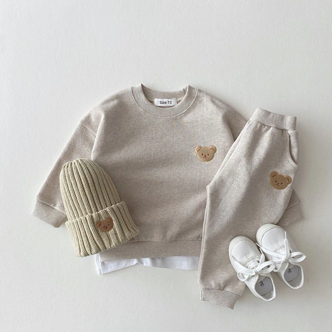 2pc Baby Boys Girls Set Autumn Little Bear Embroidery Tops Coat + Pants Suit Clothes Two-piece Newborn Spring Winter Sets Kids