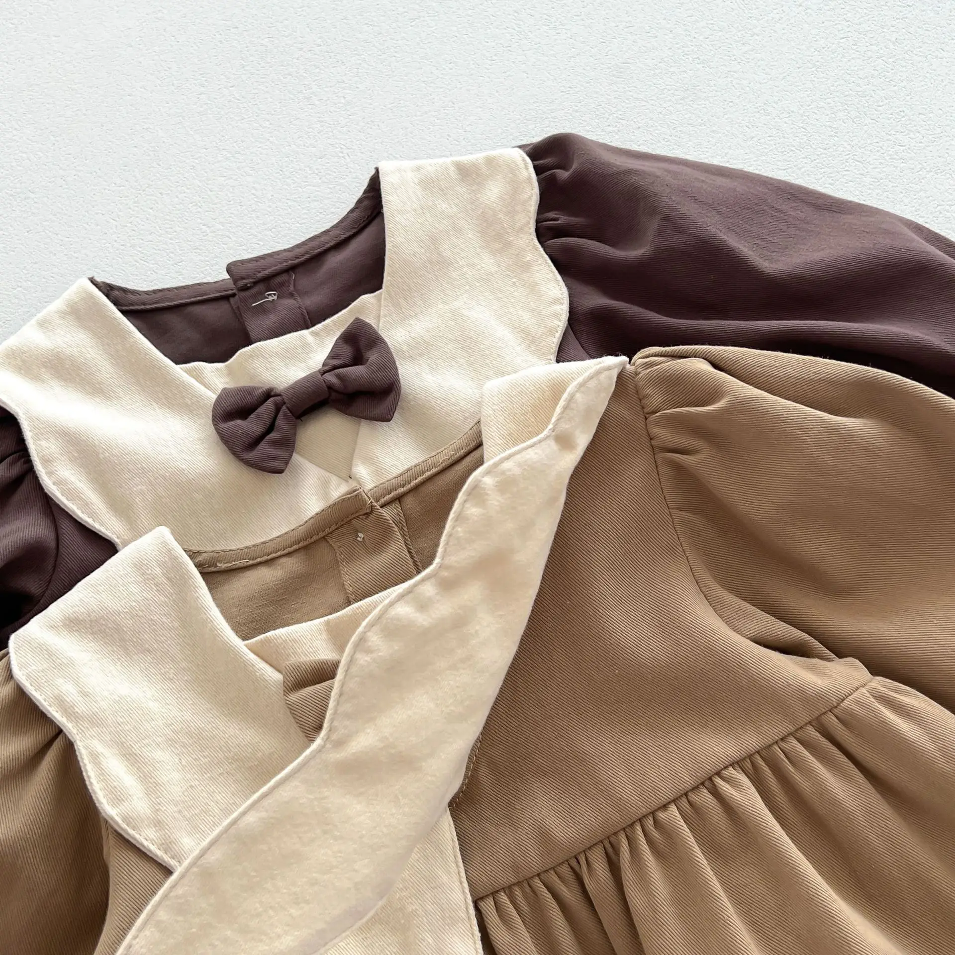 Girl Baby School Style Retro Ruffle Princess Long Sleeves Dress Spring Autumn Children Cotton Sweet Bow Casual Party Dresses