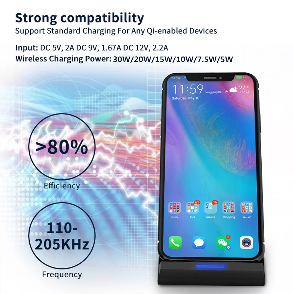 30W Qi Wireless Charger Stand Fast Charging Dock Station Phone Holder For iPhone Pro X XS Max XR Samsung Huawei Xiaomi