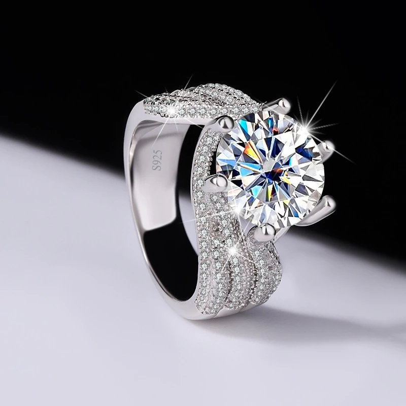925 Sterling Silver 5 Carat Moissanite Eternity Ring Fashion Trend Temperament Design Light Luxury Niche Senior Lady