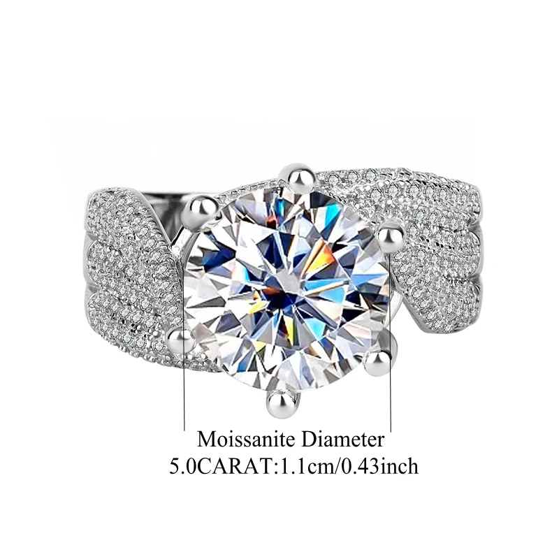 925 Sterling Silver 5 Carat Moissanite Eternity Ring Fashion Trend Temperament Design Light Luxury Niche Senior Lady