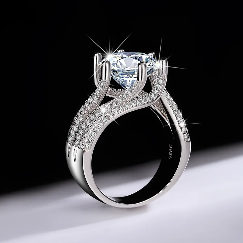 925 Sterling Silver 5 Carat Moissanite Eternity Ring Fashion Trend Temperament Design Light Luxury Niche Senior Lady