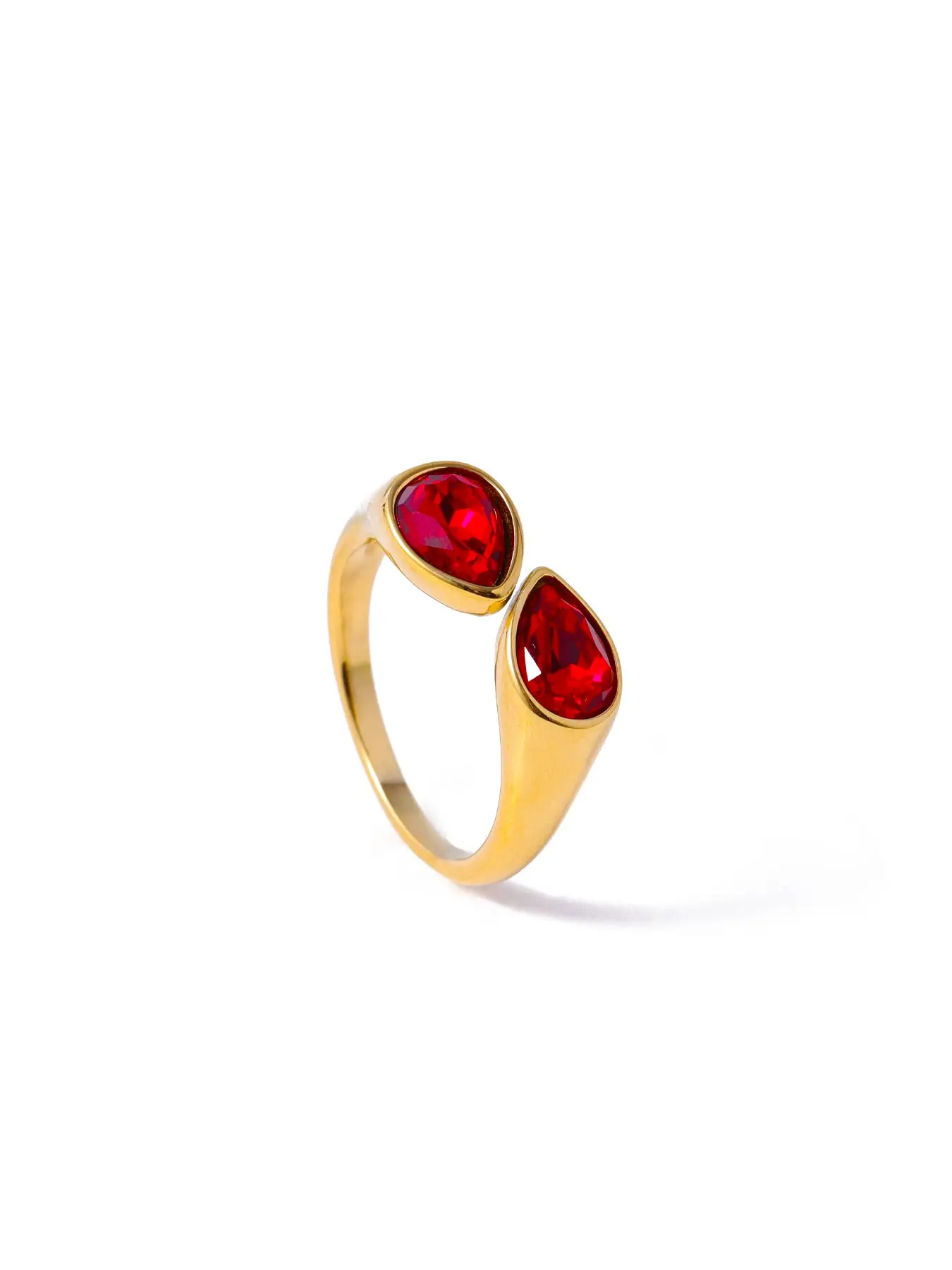 CARLIDANA Luxury Titanium Steel Zirconia Open Rings for Women 14K Gold Plated Stainless Steel Water Drop Zircon Ring Jewelry