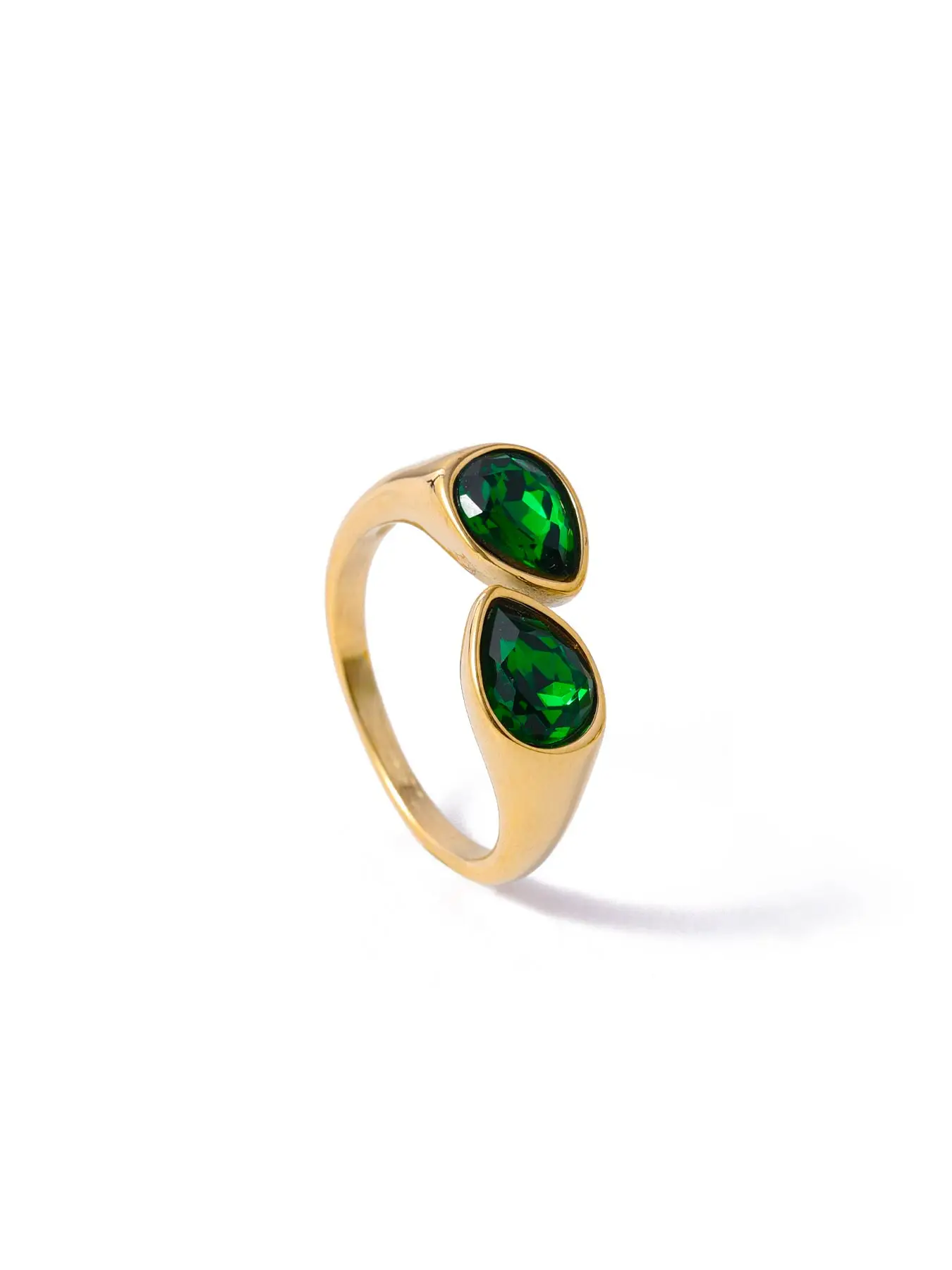 CARLIDANA Luxury Titanium Steel Zirconia Open Rings for Women 14K Gold Plated Stainless Steel Water Drop Zircon Ring Jewelry