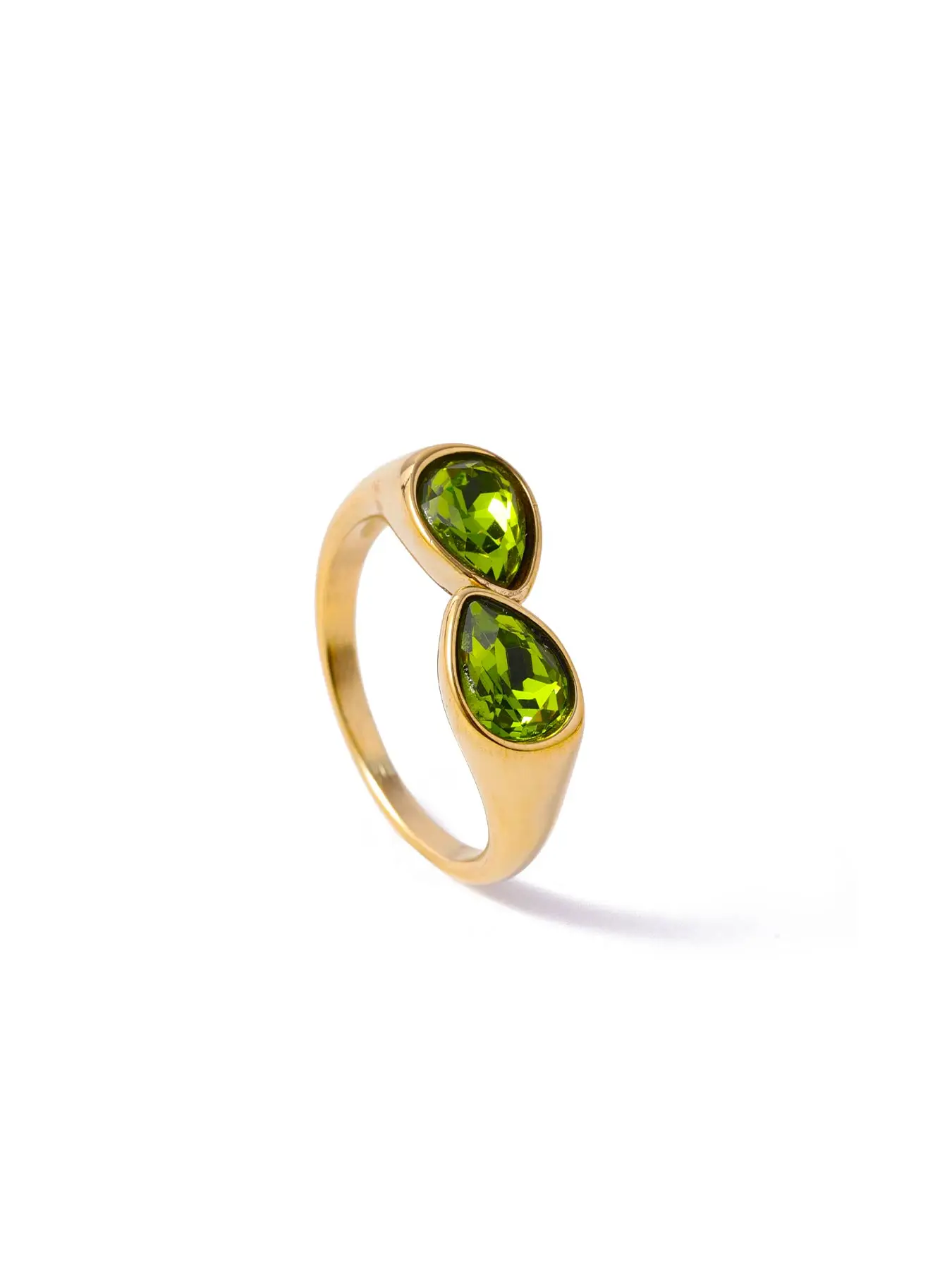 CARLIDANA Luxury Titanium Steel Zirconia Open Rings for Women 14K Gold Plated Stainless Steel Water Drop Zircon Ring Jewelry